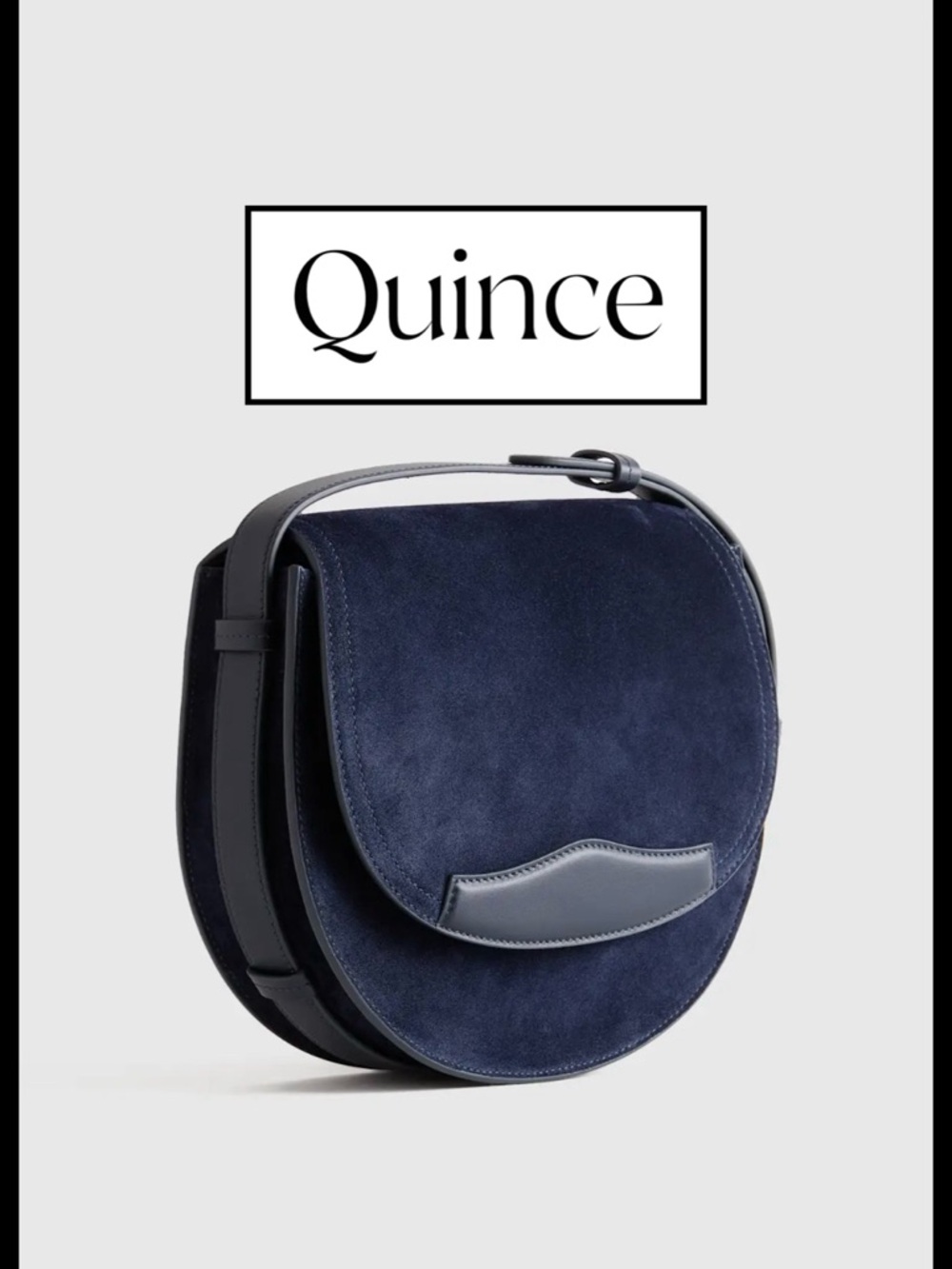 Quince Crossbody Midnight Italian Suede Saddlebag.